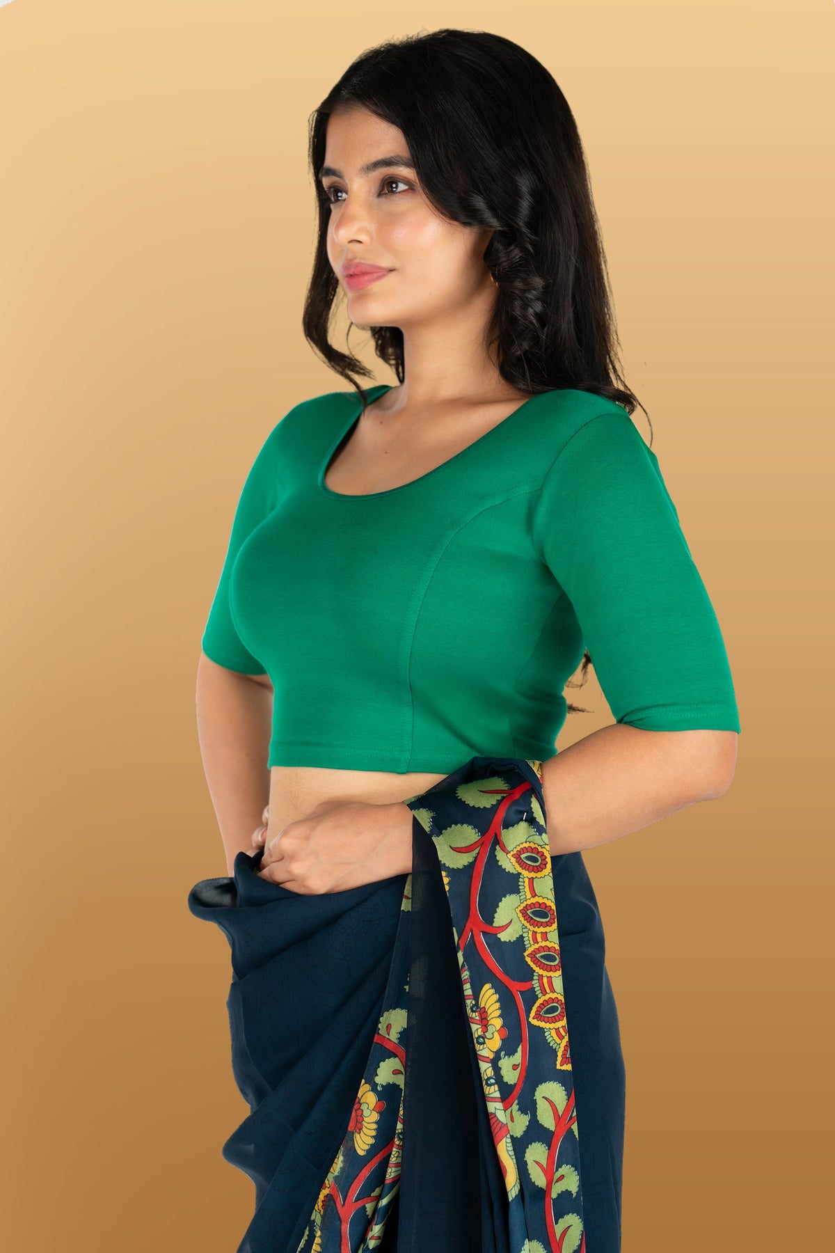 Abhi Cotton Readymade Saree Blouse for Women- Half Sleeves, U-Neck, Regular-fit, Stretchable, Pull-on Style