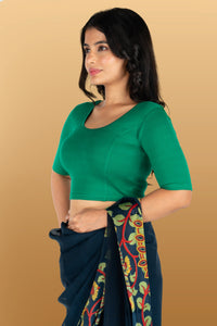 Abhi Cotton Readymade Saree Blouse for Women- Half Sleeves, U-Neck, Regular-fit, Stretchable, Pull-on Style