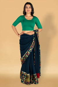 Abhi Cotton Readymade Saree Blouse for Women- Half Sleeves, U-Neck, Regular-fit, Stretchable, Pull-on Style