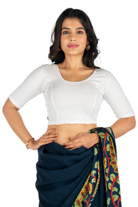 Abhi Cotton Readymade Saree Blouse for Women- Half Sleeves, U-Neck, Regular-fit, Stretchable, Pull-on Style