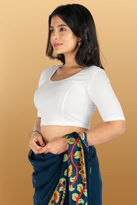 Abhi Cotton Readymade Saree Blouse for Women- Half Sleeves, U-Neck, Regular-fit, Stretchable, Pull-on Style