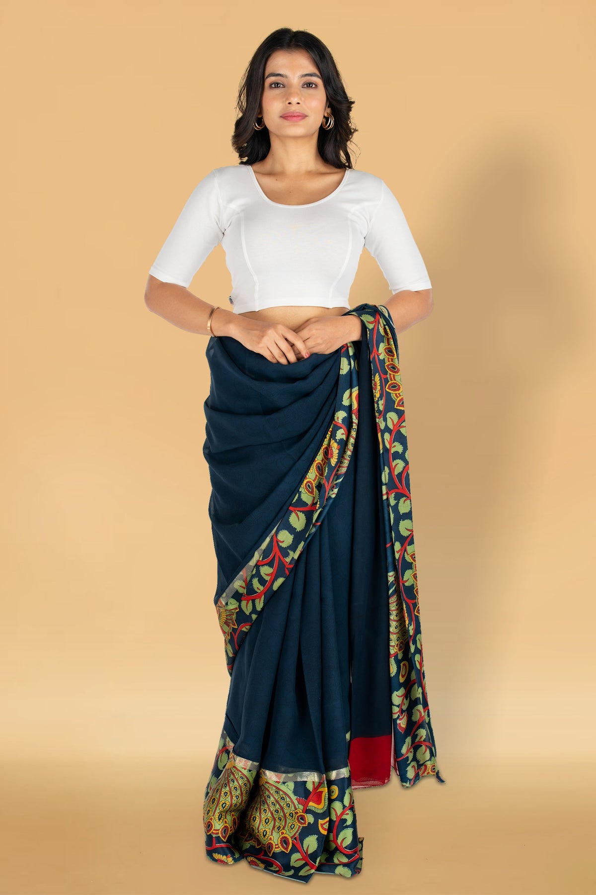 Abhi Cotton Readymade Saree Blouse for Women- Half Sleeves, U-Neck, Regular-fit, Stretchable, Pull-on Style