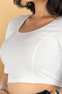 Abhi Cotton Readymade Saree Blouse for Women- Half Sleeves, U-Neck, Regular-fit, Stretchable, Pull-on Style