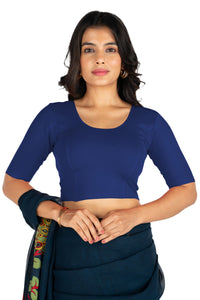 Abhi Cotton Readymade Saree Blouse for Women- Half Sleeves, U-Neck, Regular-fit, Stretchable, Pull-on Style