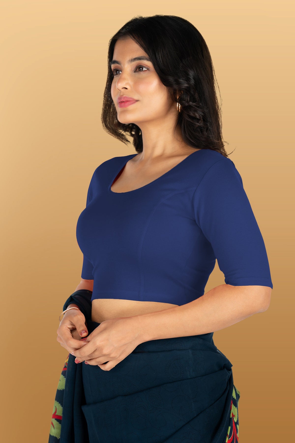 Abhi Cotton Readymade Saree Blouse for Women- Half Sleeves, U-Neck, Regular-fit, Stretchable, Pull-on Style