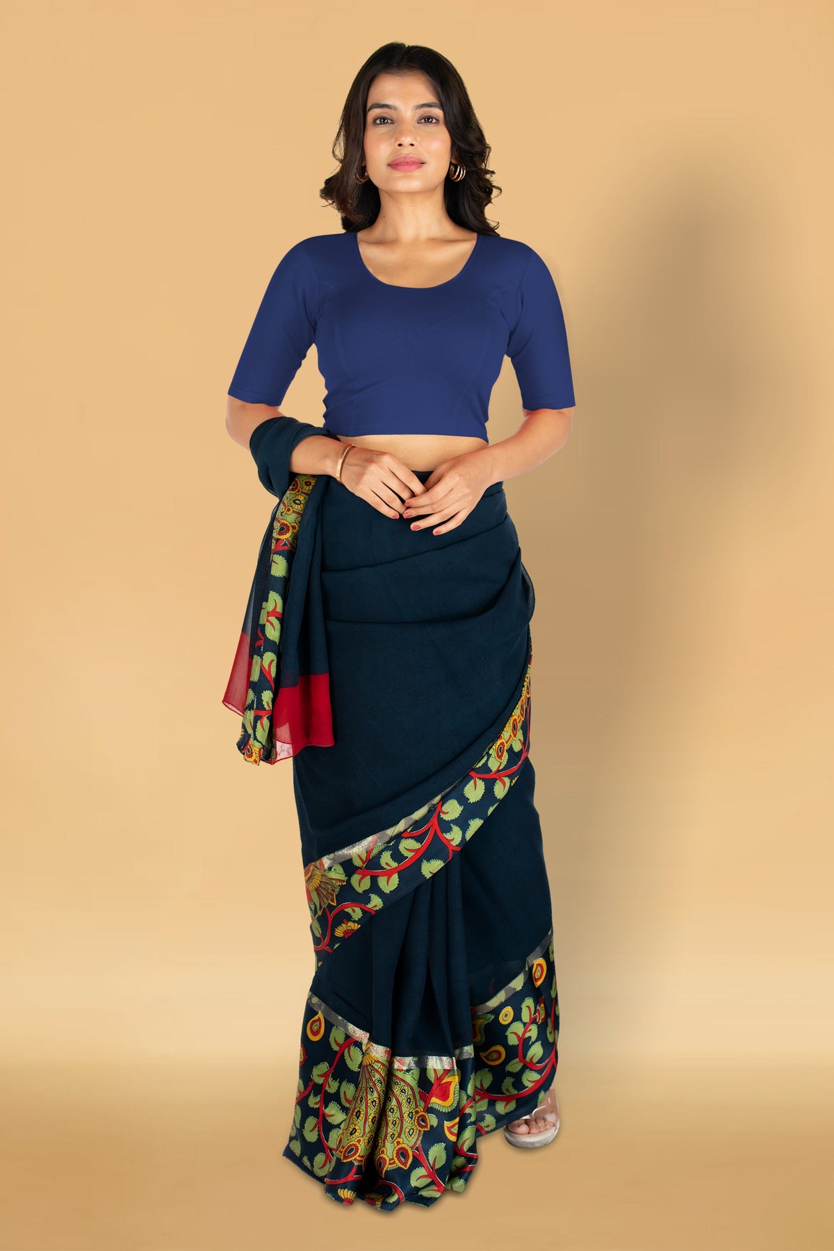 Abhi Cotton Readymade Saree Blouse for Women- Half Sleeves, U-Neck, Regular-fit, Stretchable, Pull-on Style