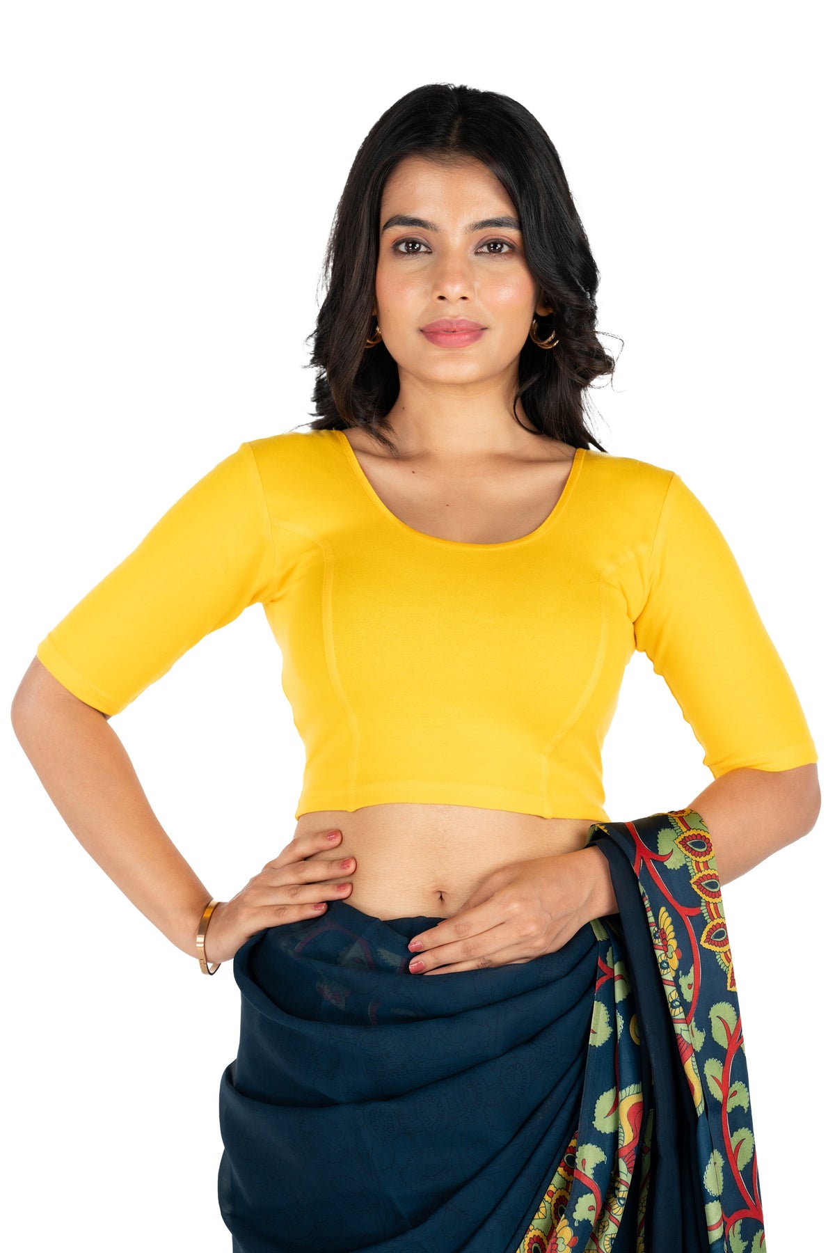 Abhi Cotton Readymade Saree Blouse for Women- Half Sleeves, U-Neck, Regular-fit, Stretchable, Pull-on Style