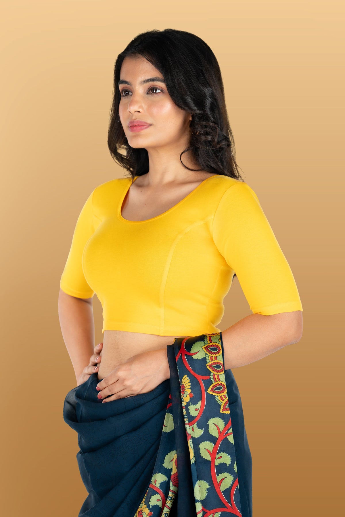 Abhi Cotton Readymade Saree Blouse for Women- Half Sleeves, U-Neck, Regular-fit, Stretchable, Pull-on Style