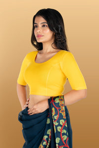 Abhi Cotton Readymade Saree Blouse for Women- Half Sleeves, U-Neck, Regular-fit, Stretchable, Pull-on Style