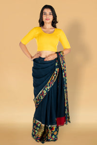 Abhi Cotton Readymade Saree Blouse for Women- Half Sleeves, U-Neck, Regular-fit, Stretchable, Pull-on Style