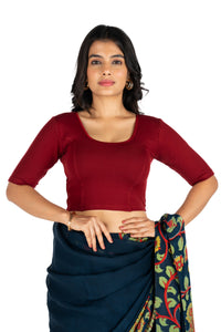 Abhi Cotton Readymade Saree Blouse for Women- Half Sleeves, U-Neck, Regular-fit, Stretchable, Pull-on Style