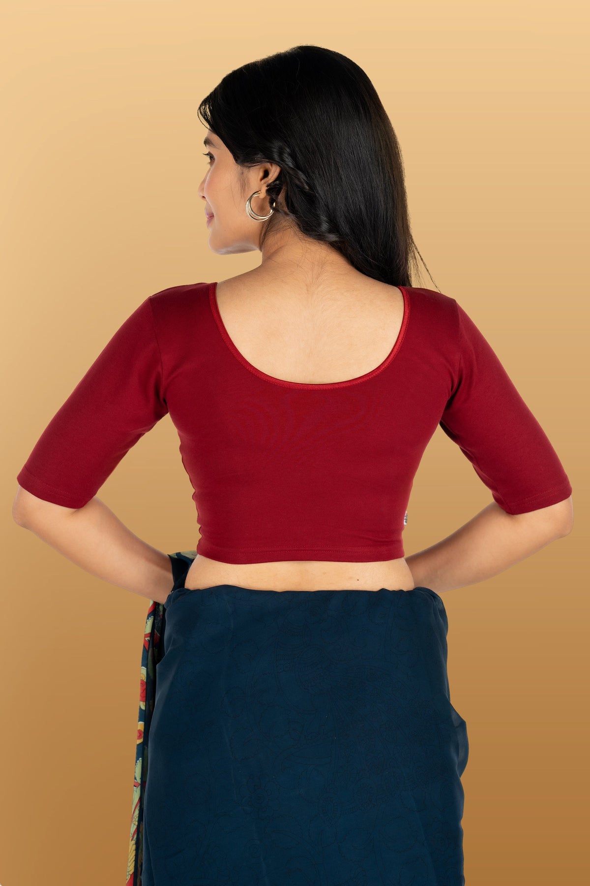 Abhi Cotton Readymade Saree Blouse for Women- Half Sleeves, U-Neck, Regular-fit, Stretchable, Pull-on Style