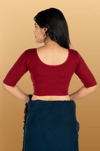 Abhi Cotton Readymade Saree Blouse for Women- Half Sleeves, U-Neck, Regular-fit, Stretchable, Pull-on Style