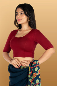 Abhi Cotton Readymade Saree Blouse for Women- Half Sleeves, U-Neck, Regular-fit, Stretchable, Pull-on Style