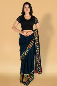 Abhi Cotton Readymade Saree Blouse for Women- Half Net Sleeves, Round Neck, Regular-fit, Stretchable, Pull-on Style Blouse