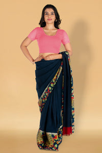 Abhi Cotton Readymade Saree Blouse for Women- Half Net Sleeves, Round Neck, Regular-fit, Stretchable, Pull-on Style Blouse