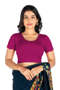 Abhi Cotton Readymade Saree Blouse for Women- Half Net Sleeves, Round Neck, Regular-fit, Stretchable, Pull-on Style Blouse