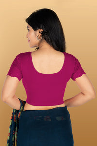 Abhi Cotton Readymade Saree Blouse for Women- Half Net Sleeves, Round Neck, Regular-fit, Stretchable, Pull-on Style Blouse