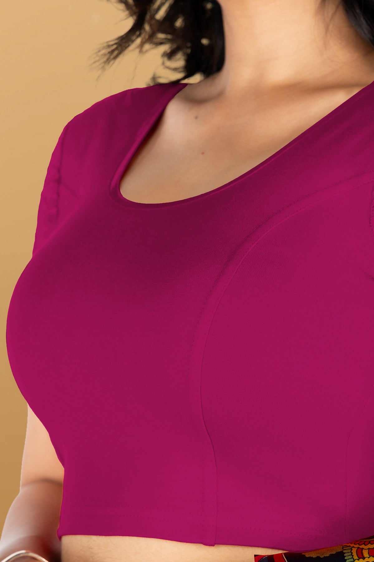 Abhi Cotton Readymade Saree Blouse for Women- Half Net Sleeves, Round Neck, Regular-fit, Stretchable, Pull-on Style Blouse