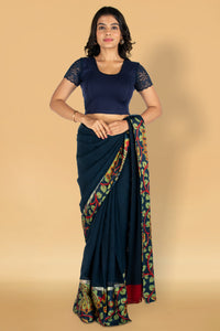 Abhi Cotton Readymade Saree Blouse for Women- Half Net Sleeves, Round Neck, Regular-fit, Stretchable, Pull-on Style Blouse