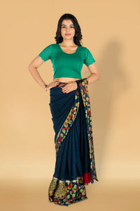 Abhi Cotton Readymade Saree Blouse for Women- Half Net Sleeves, Round Neck, Regular-fit, Stretchable, Pull-on Style Blouse