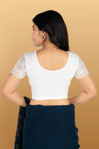Abhi Cotton Readymade Saree Blouse for Women- Half Net Sleeves, Round Neck, Regular-fit, Stretchable, Pull-on Style Blouse