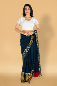 Abhi Cotton Readymade Saree Blouse for Women- Half Net Sleeves, Round Neck, Regular-fit, Stretchable, Pull-on Style Blouse
