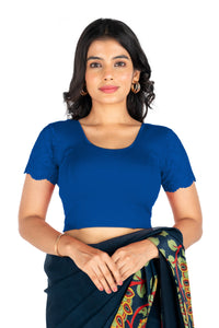 Abhi Cotton Readymade Saree Blouse for Women- Half Net Sleeves, Round Neck, Regular-fit, Stretchable, Pull-on Style Blouse