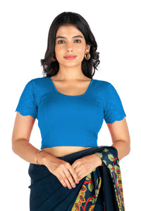 Abhi Cotton Readymade Saree Blouse for Women- Half Net Sleeves, Round Neck, Regular-fit, Stretchable, Pull-on Style Blouse
