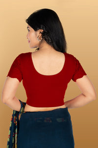 Abhi Cotton Readymade Saree Blouse for Women- Half Net Sleeves, Round Neck, Regular-fit, Stretchable, Pull-on Style Blouse