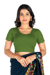 Abhi Cotton Readymade Saree Blouse for Women- Half Net Sleeves, Round Neck, Regular-fit, Stretchable, Pull-on Style Blouse