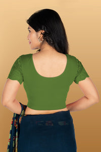 Abhi Cotton Readymade Saree Blouse for Women- Half Net Sleeves, Round Neck, Regular-fit, Stretchable, Pull-on Style Blouse