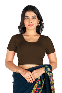 Abhi Cotton Readymade Saree Blouse for Women- Half Net Sleeves, Round Neck, Regular-fit, Stretchable, Pull-on Style Blouse_1620
