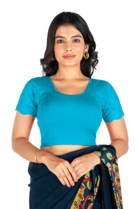 Abhi Cotton Readymade Saree Blouse for Women- Half Net Sleeves, Round Neck, Regular-fit, Stretchable, Pull-on Style Blouse_1620