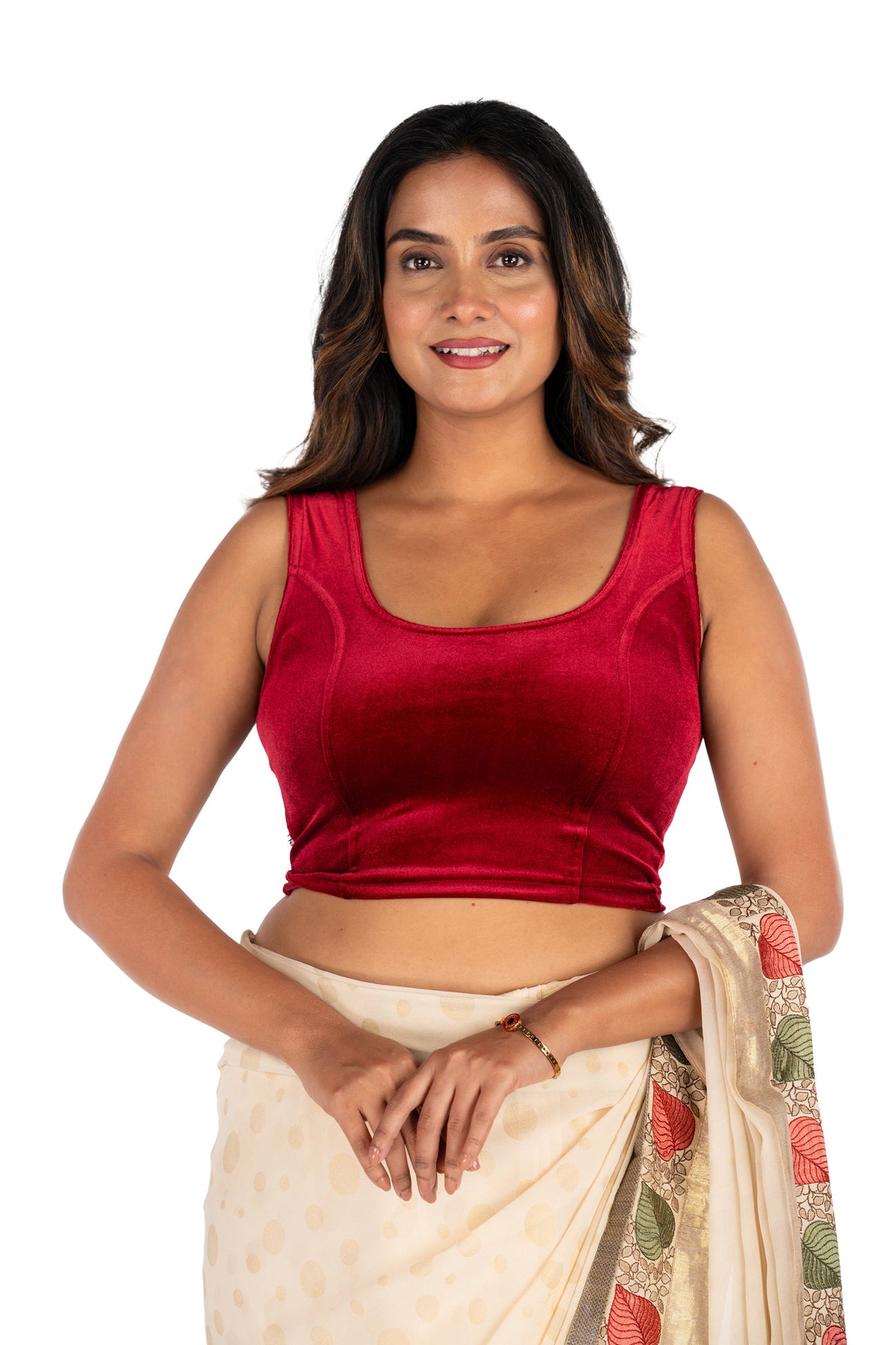 Abhi Velvet Readymade Saree Blouse for Women- Sleeveless,U-Neck, Regular-fit, Stretchable, Pull-on Style