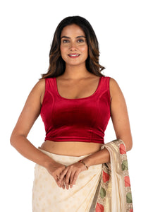 Abhi Velvet Readymade Saree Blouse for Women- Sleeveless,U-Neck, Regular-fit, Stretchable, Pull-on Style