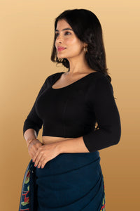 Abhi Cotton Readymade Saree Blouse for Women- 3/4 Sleeve, Round Neck, Regular-fit, Stretchable, Pull-on Style