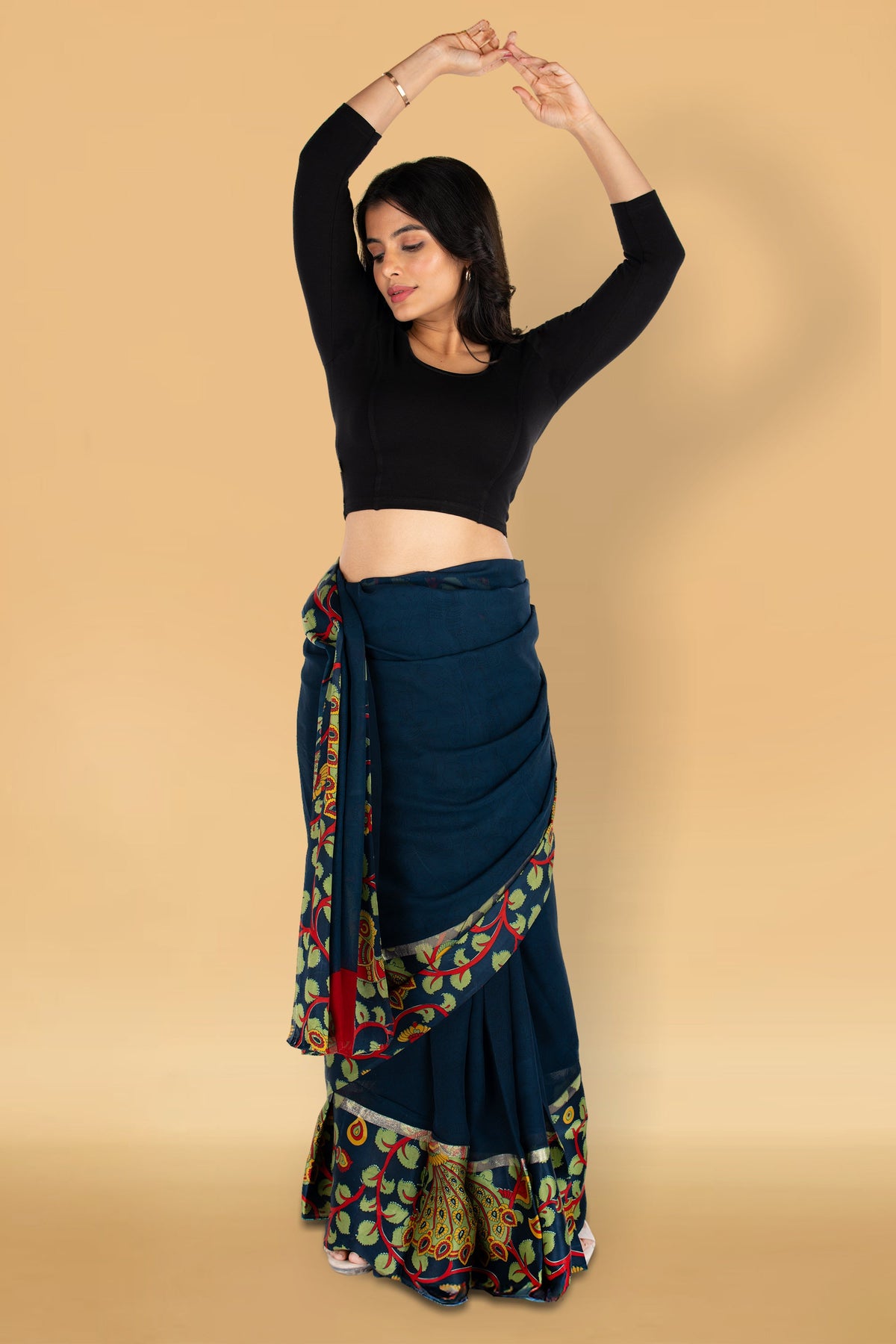 Abhi Cotton Readymade Saree Blouse for Women- 3/4 Sleeve, Round Neck, Regular-fit, Stretchable, Pull-on Style