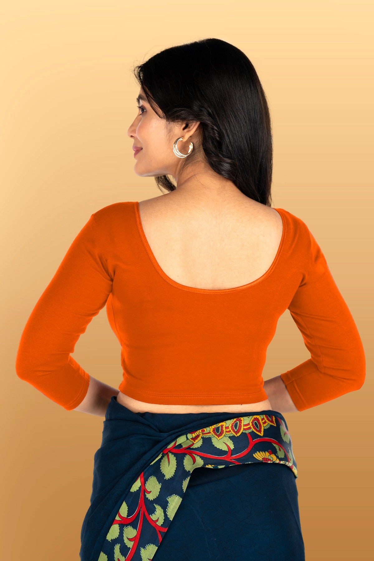 Abhi Cotton Readymade Saree Blouse for Women- 3/4 Sleeve, Round Neck, Regular-fit, Stretchable, Pull-on Style