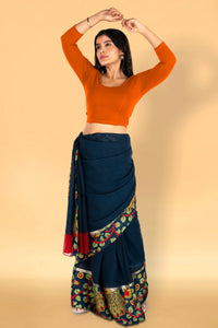 Abhi Cotton Readymade Saree Blouse for Women- 3/4 Sleeve, Round Neck, Regular-fit, Stretchable, Pull-on Style