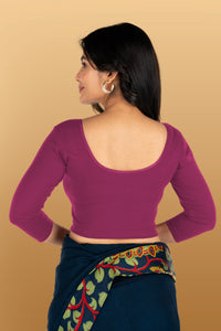 Abhi Cotton Readymade Saree Blouse for Women- 3/4 Sleeve, Round Neck, Regular-fit, Stretchable, Pull-on Style