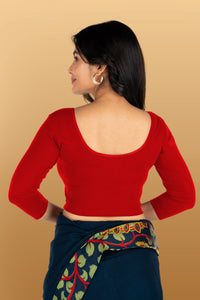 Abhi Cotton Readymade Saree Blouse for Women- 3/4 Sleeve, Round Neck, Regular-fit, Stretchable, Pull-on Style
