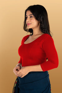 Abhi Cotton Readymade Saree Blouse for Women- 3/4 Sleeve, Round Neck, Regular-fit, Stretchable, Pull-on Style