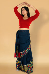 Abhi Cotton Readymade Saree Blouse for Women- 3/4 Sleeve, Round Neck, Regular-fit, Stretchable, Pull-on Style