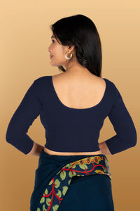 Abhi Cotton Readymade Saree Blouse for Women- 3/4 Sleeve, Round Neck, Regular-fit, Stretchable, Pull-on Style