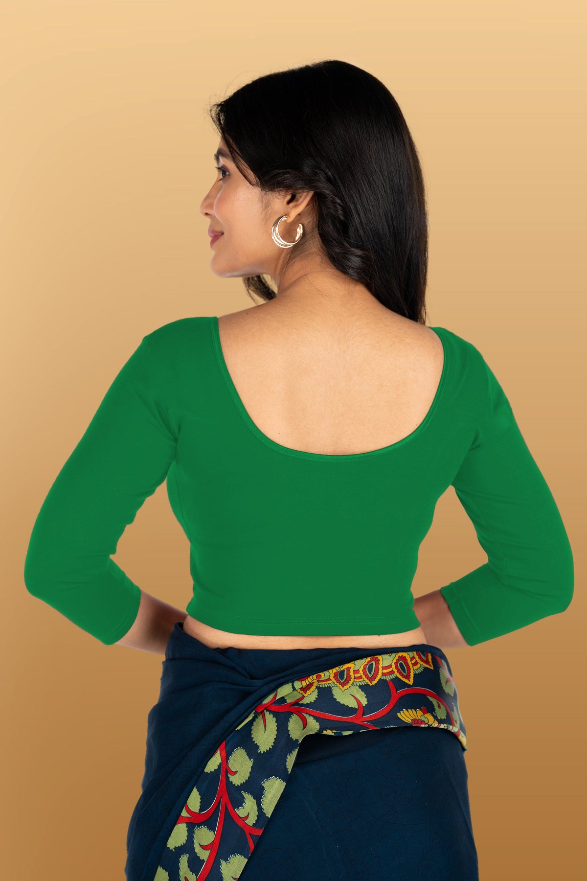 Abhi Cotton Readymade Saree Blouse for Women- 3/4 Sleeve, Round Neck, Regular-fit, Stretchable, Pull-on Style