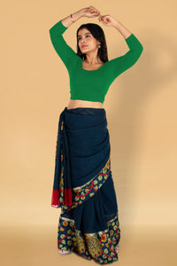 Abhi Cotton Readymade Saree Blouse for Women- 3/4 Sleeve, Round Neck, Regular-fit, Stretchable, Pull-on Style