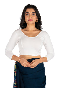 Abhi Cotton Readymade Saree Blouse for Women- 3/4 Sleeve, Round Neck, Regular-fit, Stretchable, Pull-on Style