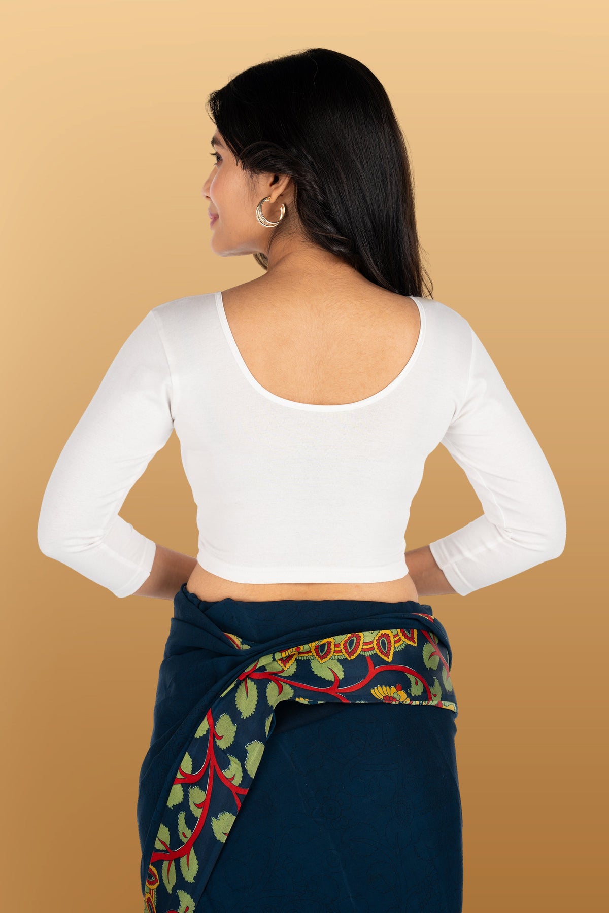 Abhi Cotton Readymade Saree Blouse for Women- 3/4 Sleeve, Round Neck, Regular-fit, Stretchable, Pull-on Style