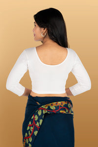Abhi Cotton Readymade Saree Blouse for Women- 3/4 Sleeve, Round Neck, Regular-fit, Stretchable, Pull-on Style
